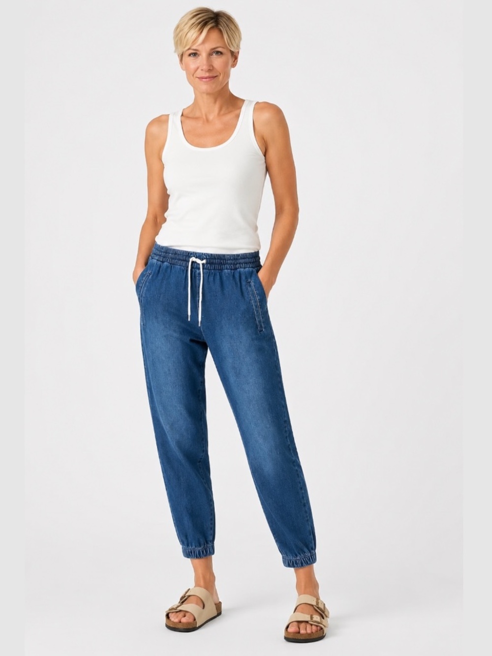 GAP Cotton Blend Indigo Denim Joggers Side Pockets Drawstring Elastic Waist XL